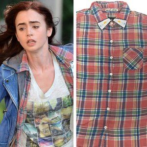 Maison Scotch Checkered Plaid Flannel Shirt with Beaded Applique ASO Clary Fray